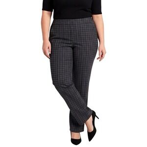 NORTHERN REFLECTIONS Black Plus Size 16 Checkered Pants Wide Leg Ankle Pants‎